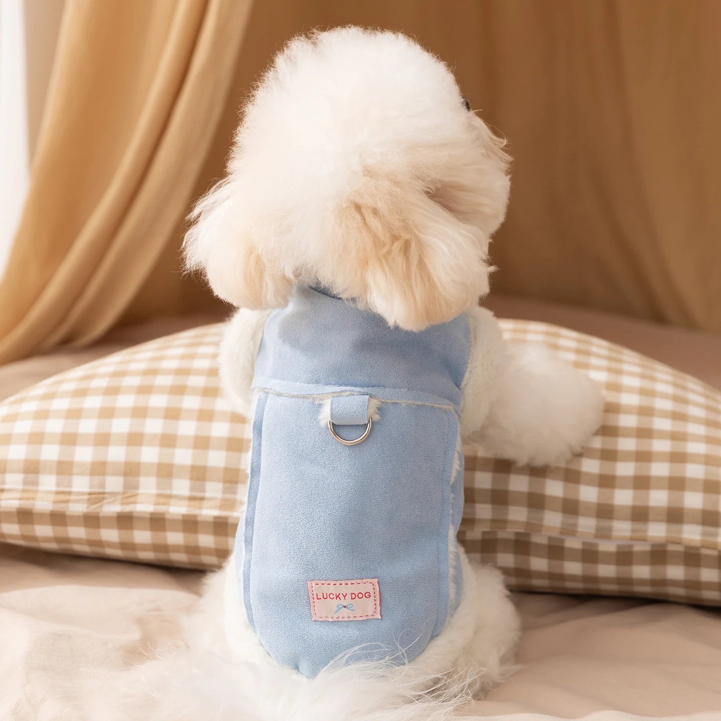 Pet Padded Vest Solid-Colour Dog Clothes Teddy Winter Warmth Cotton Coat Small Dog Sleeveless Jacket with Traction Buckle