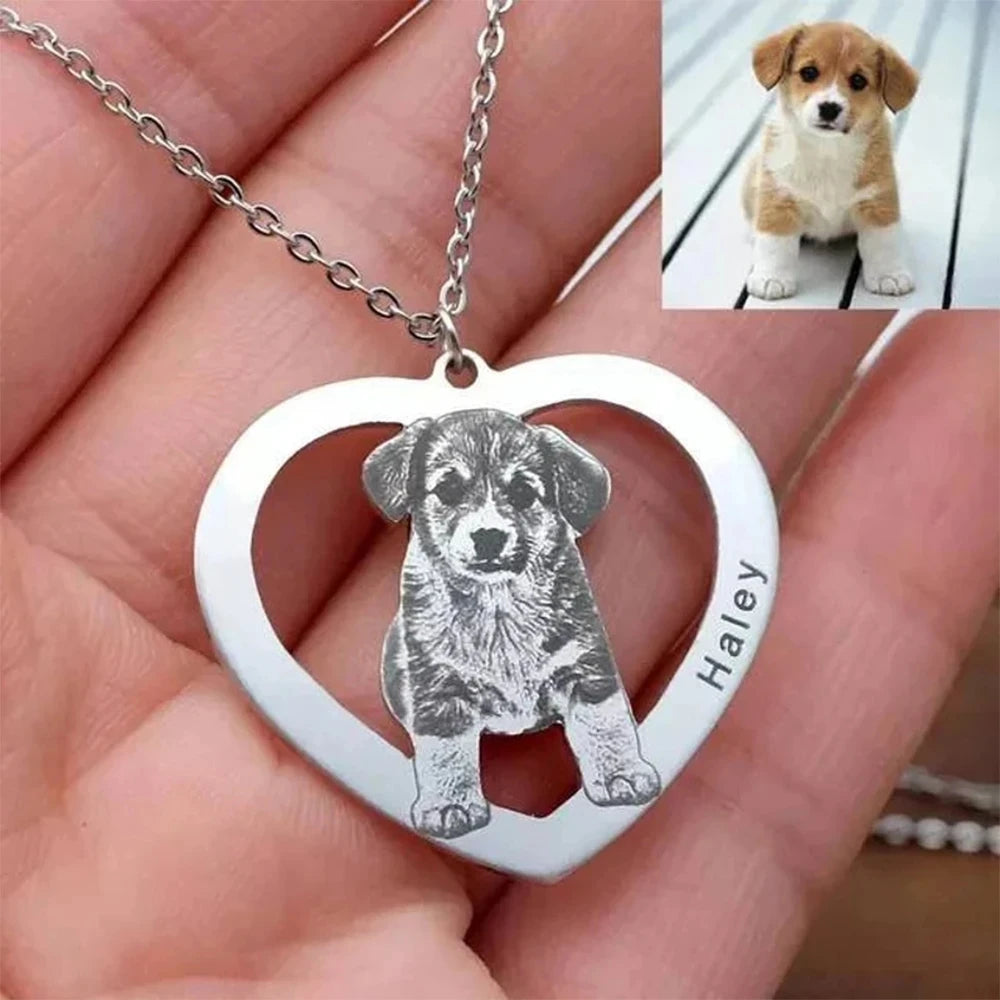 Personalized Pet Photo Necklace Engraved Pets Pendant Gifts Handmade Custom Dog Cat Keychain