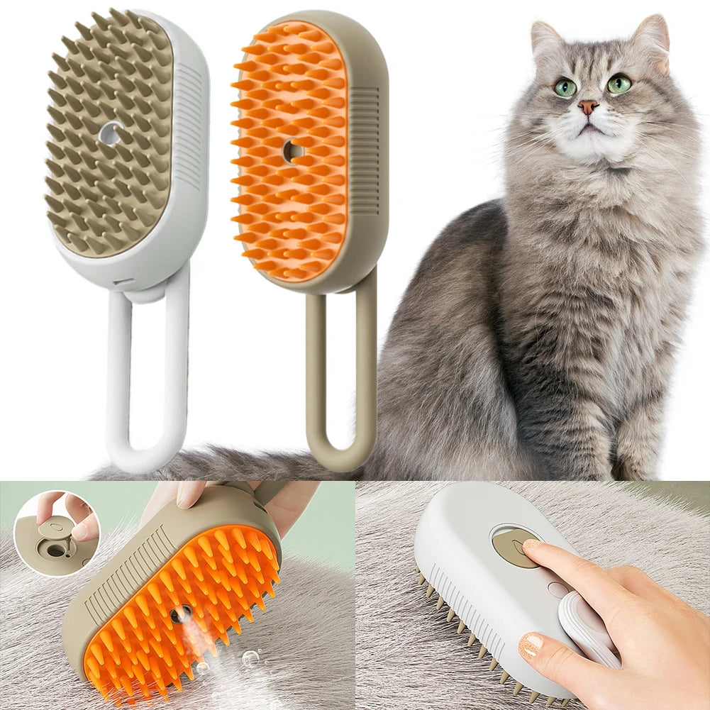 Electric Pet Steam Brush Combs 3 in 1 Rechargeable Cat Dog Water Spray Massage Brush for Cleaning Haired Pets