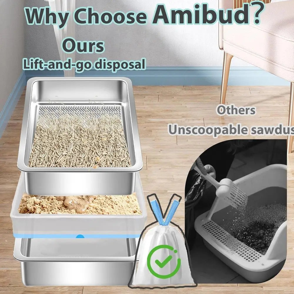 Large Wood Pellet Cat Litter Box with Sifter and Liners - 17.72L x 13.78W x 6H