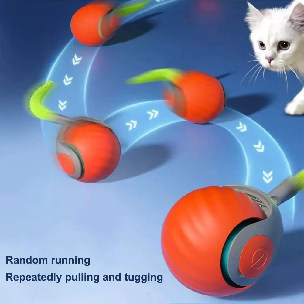 Automatic Moving Cat Toy Ball Two Speed Adjustment Speedy Tail Cat Toy with Replacement Tail