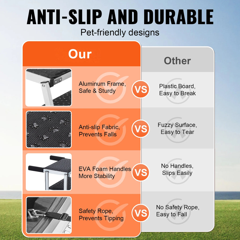 Dog Stair for Cars Wide Dog Car Steps Folding Portable Lightweight Aluminum