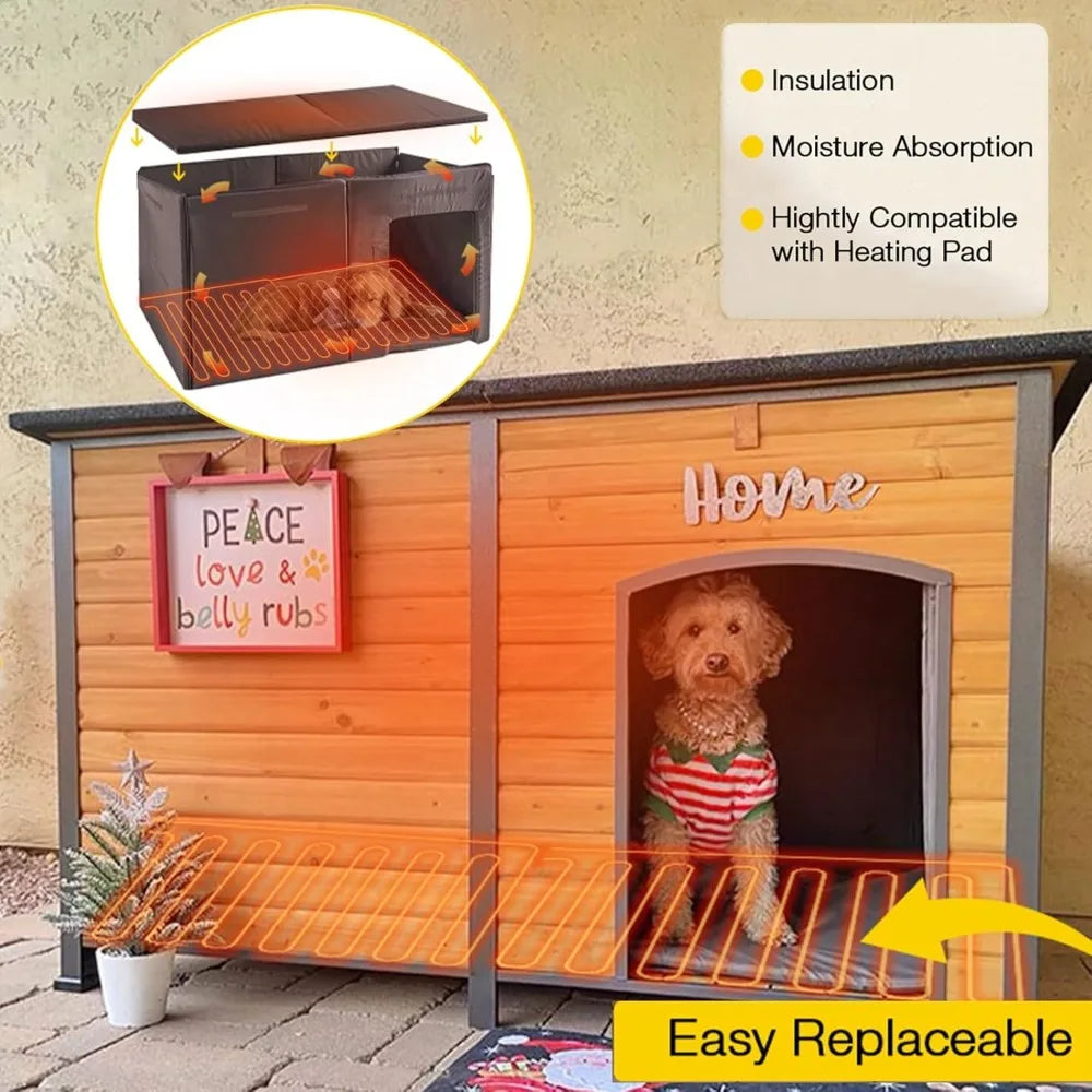 59" Extra Large Heated Dog House Outdoor Insulated Kennel with Heating System & Iron Frame