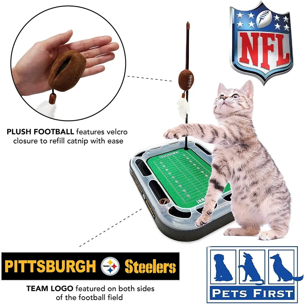 NFL Pittsburgh Steelers Cat Scratcher Toy with Catnip Rolling Ball Plush Feather Interactive Toy Cats