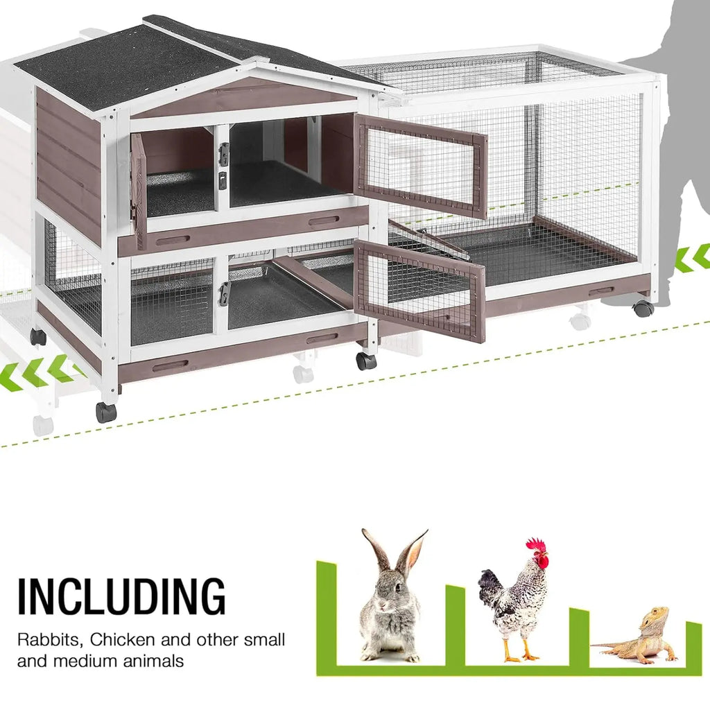 Rabbit Hutch Chew-Resistant Ramp Indoor Outdoor Cage with Wheels and Leakproof Tray, Customized