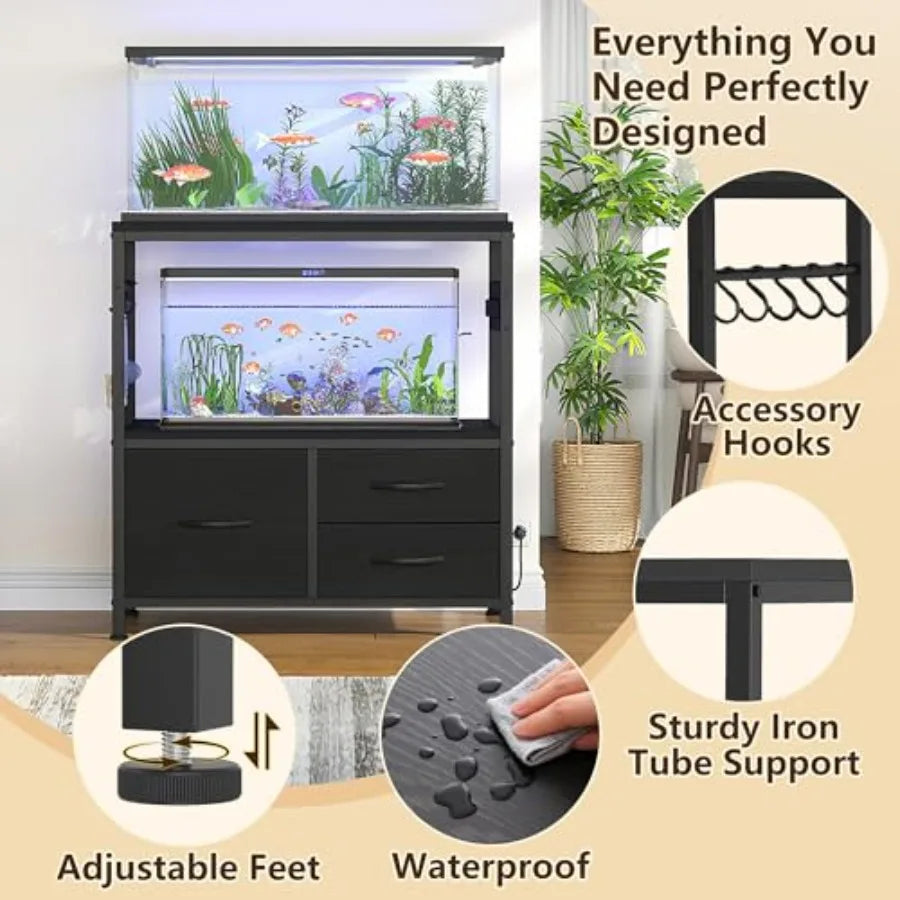 20-29 Gallon Fish Tank Stand with Drawer Power Outlet Heavy Duty Metal Frame for Fish Tank Turtle Reptile Terrarium 31.5 x 15.7