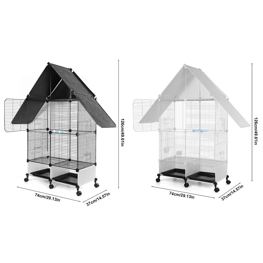Bird Cage with Rolling Stand House Shape Bird Cage with Lock 2 Tier Bird Cage Bird Villa for Parakeets Parrot Cockatiels