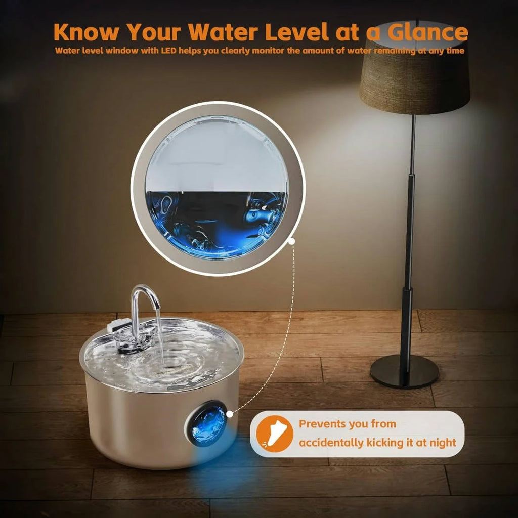 Stainless Steel Cat Water Fountain , 108oz Pet Fountain Dispenser Automatic  Replaceable filters