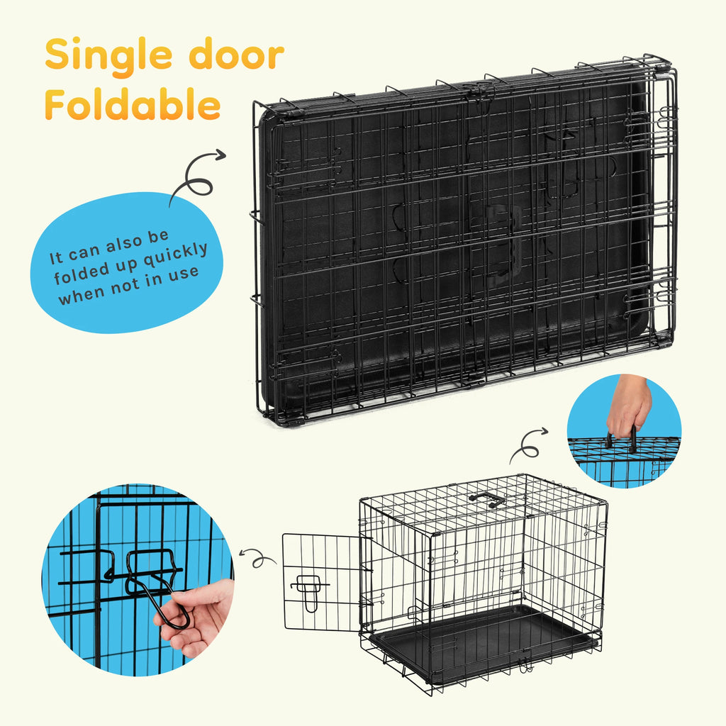 Single Door 30 Inch Folding Metal Wire with Plastic Leak-Proof Pan Tray Extra Large Pet Kennel for Indoor Outdoor