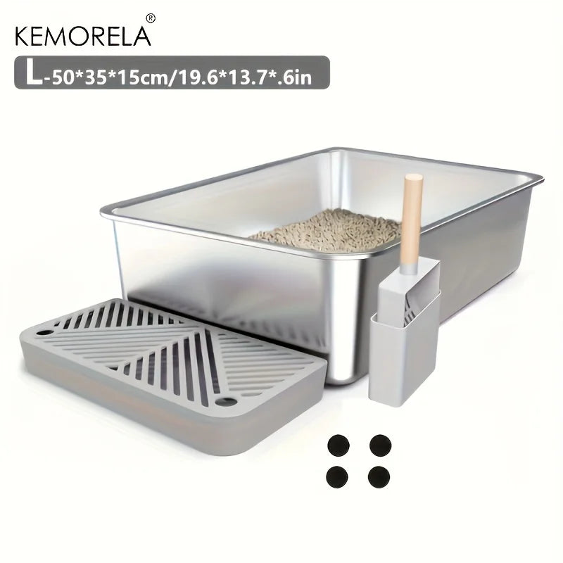1PC 6-Inch L stainless Steel Cat Litter Box with Scoop Pedal