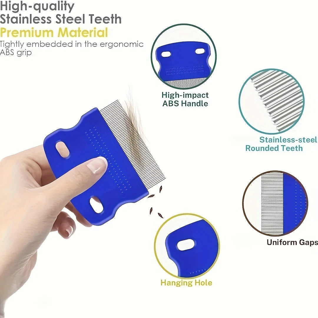 Pack of 4 Flea and Lice Combs, Stainless Steel Grooming Comb with Round Teeth, Double-sided Professional Pet Tear