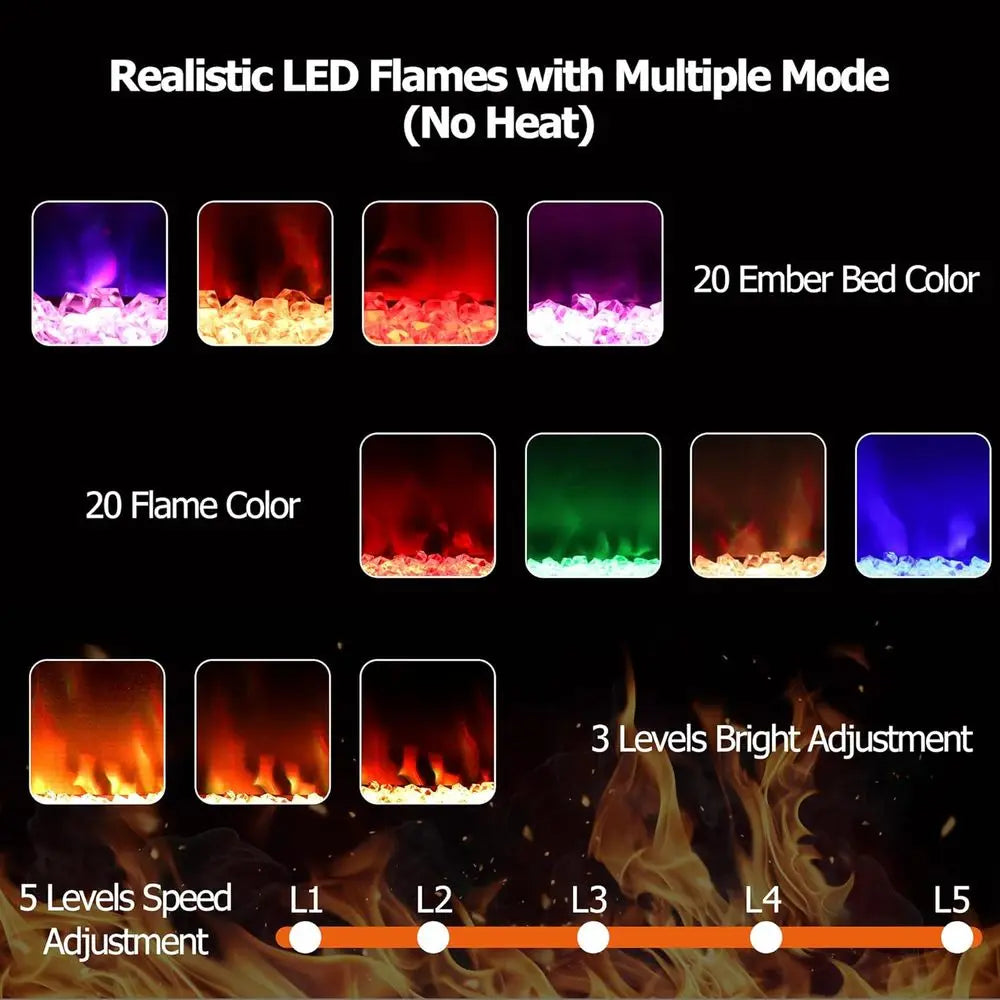 40-50 Gallon Fish Tank Stand with 20-Color LED Flames, No Heat, Metal Frame Structure Aquarium Stand, Glass Doors Storage Cabine