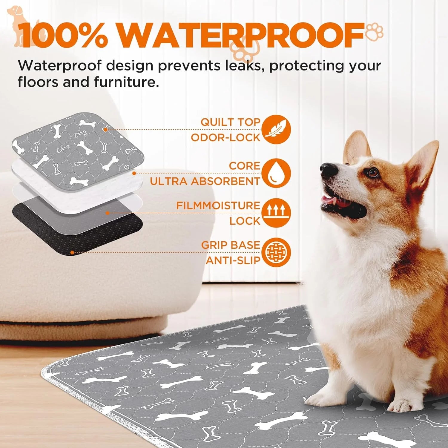 Washable Dog Pee Pads, 2 Pieces 18inchx24inch / 34inch X 36inch Reusable Waterproof