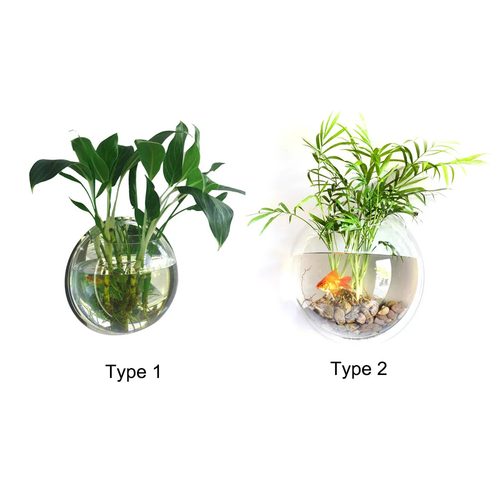 Wall Mount Fish Tanks Goldfish Bowl Acrylic Hanging Aquariums Flowerpot Flower Vase 15/23CM