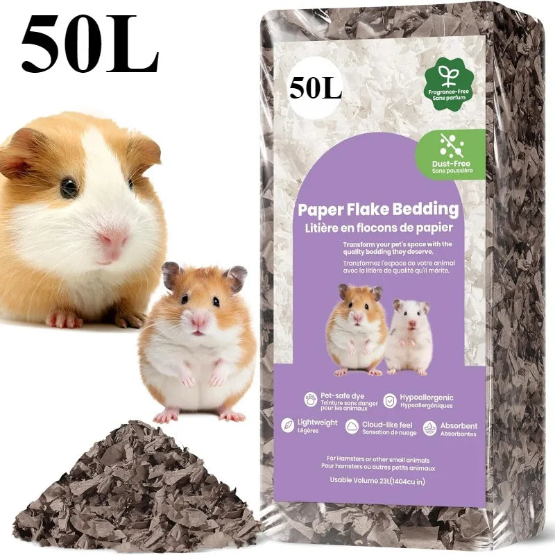 23L/50L Paper Small Pet Bedding Odor Control Dust-Free Moisture Absorbent Natural Shavings Bedding