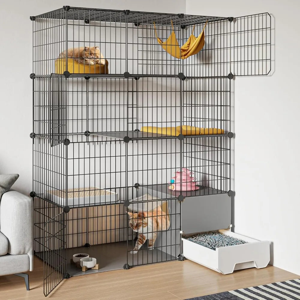 Oneluck Large Cat Cage with Litter Box, 4-Tier DIY Enclosures Detachable Metal Wire Kennel