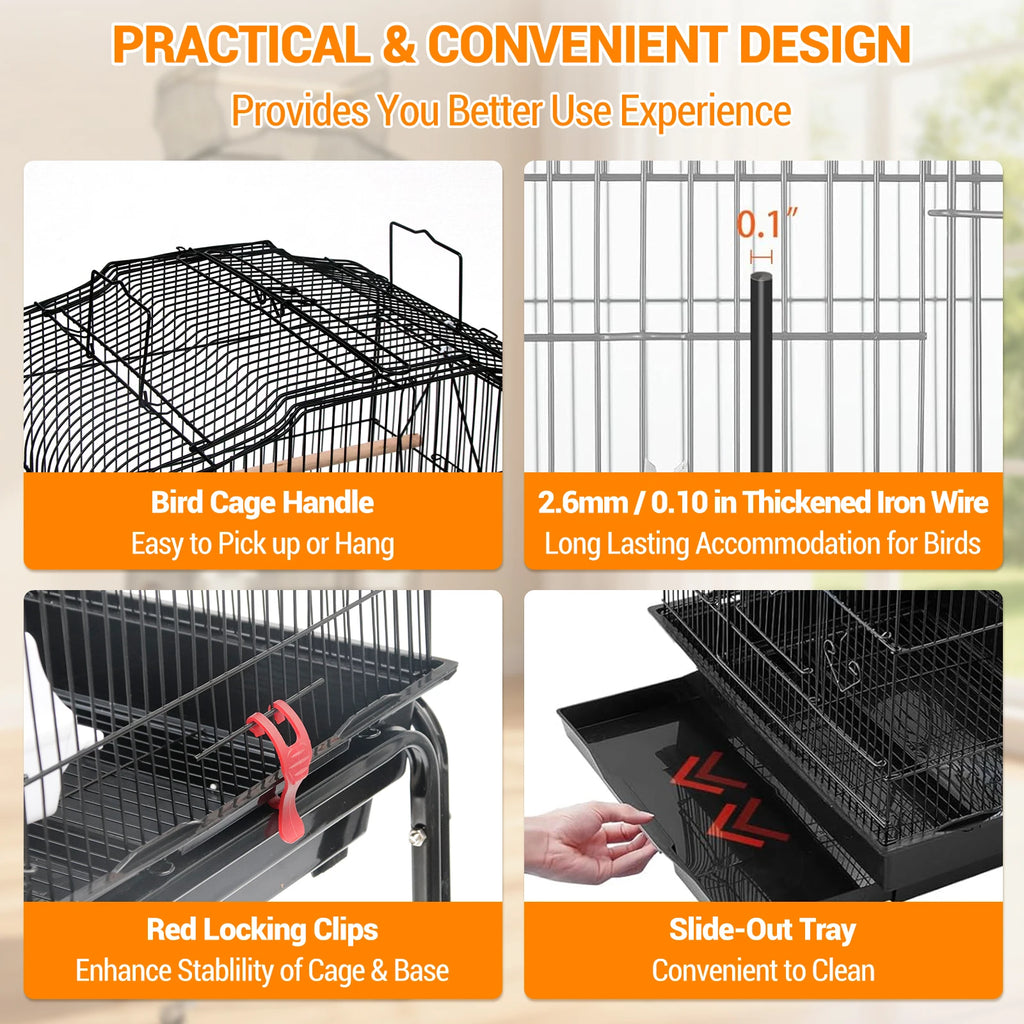 162cm Large Bird Cage with Open Play Rooftop Rolling Stand Slide-out Tray Storage Shelf