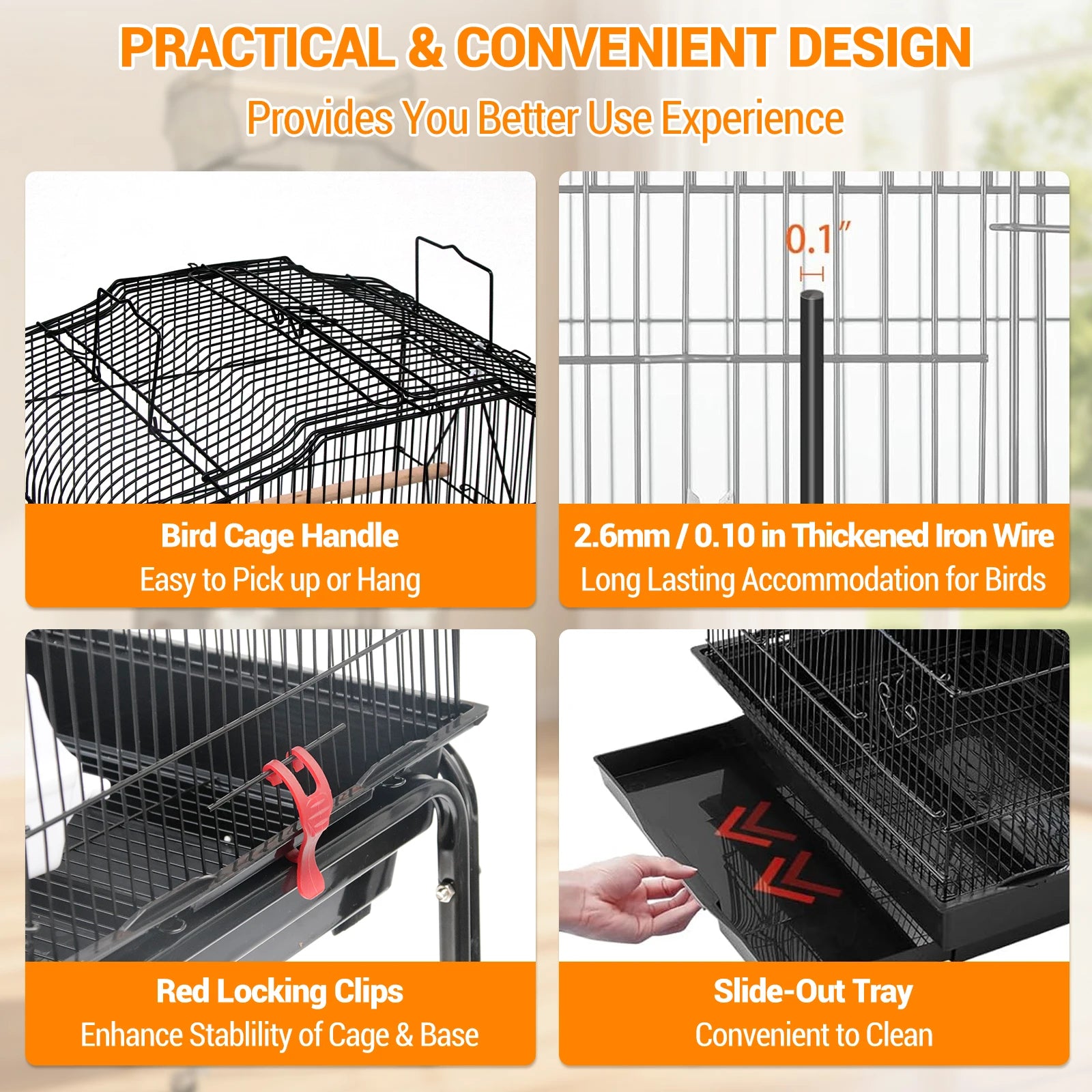 162cm Large Bird Cage with Open Play Rooftop Rolling Stand Slide-out Tray Storage Shelf