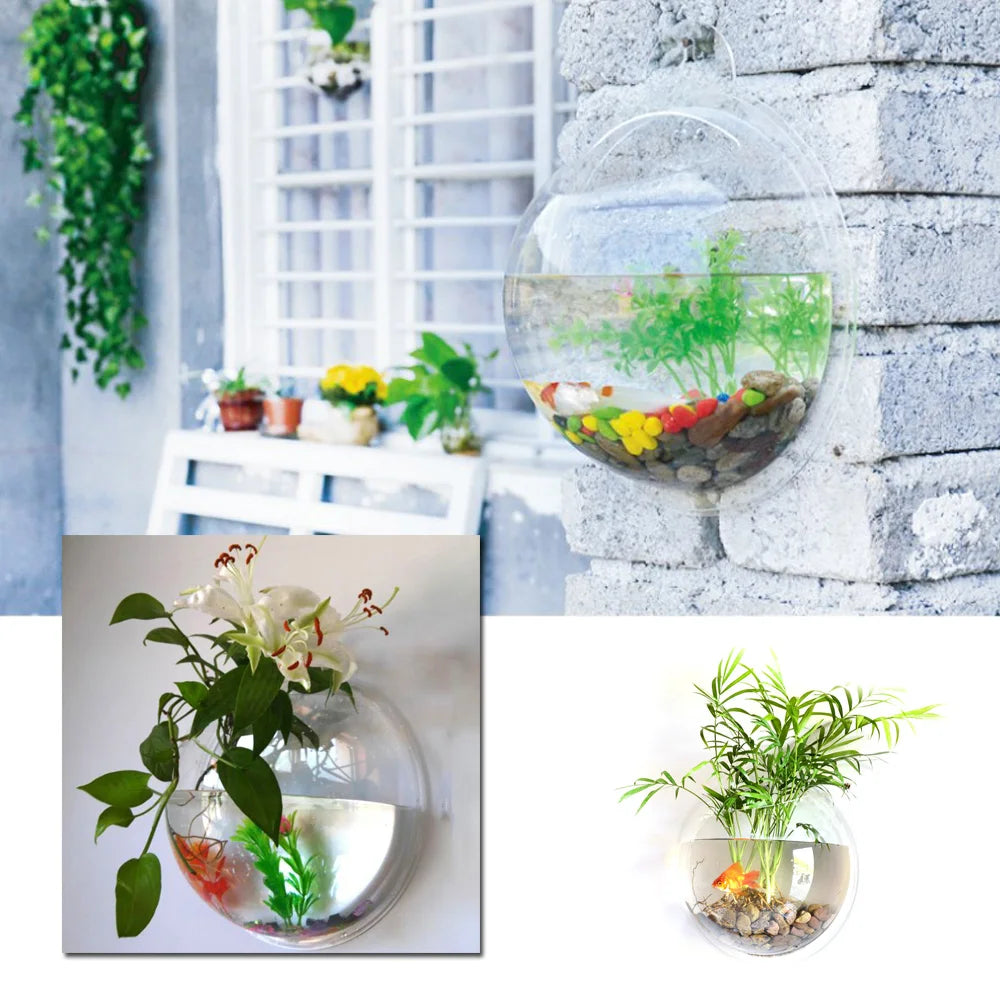 Wall Mount Fish Tanks Goldfish Bowl Acrylic Hanging Aquariums Flowerpot Flower Vase 15/23CM