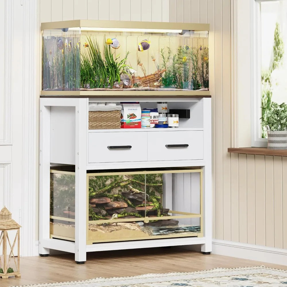 20-29 Gallon Fish Tank Stand with Power Outlet & 2 Storage Drawers, Heavy Duty Metal Frame Aquarium Stand