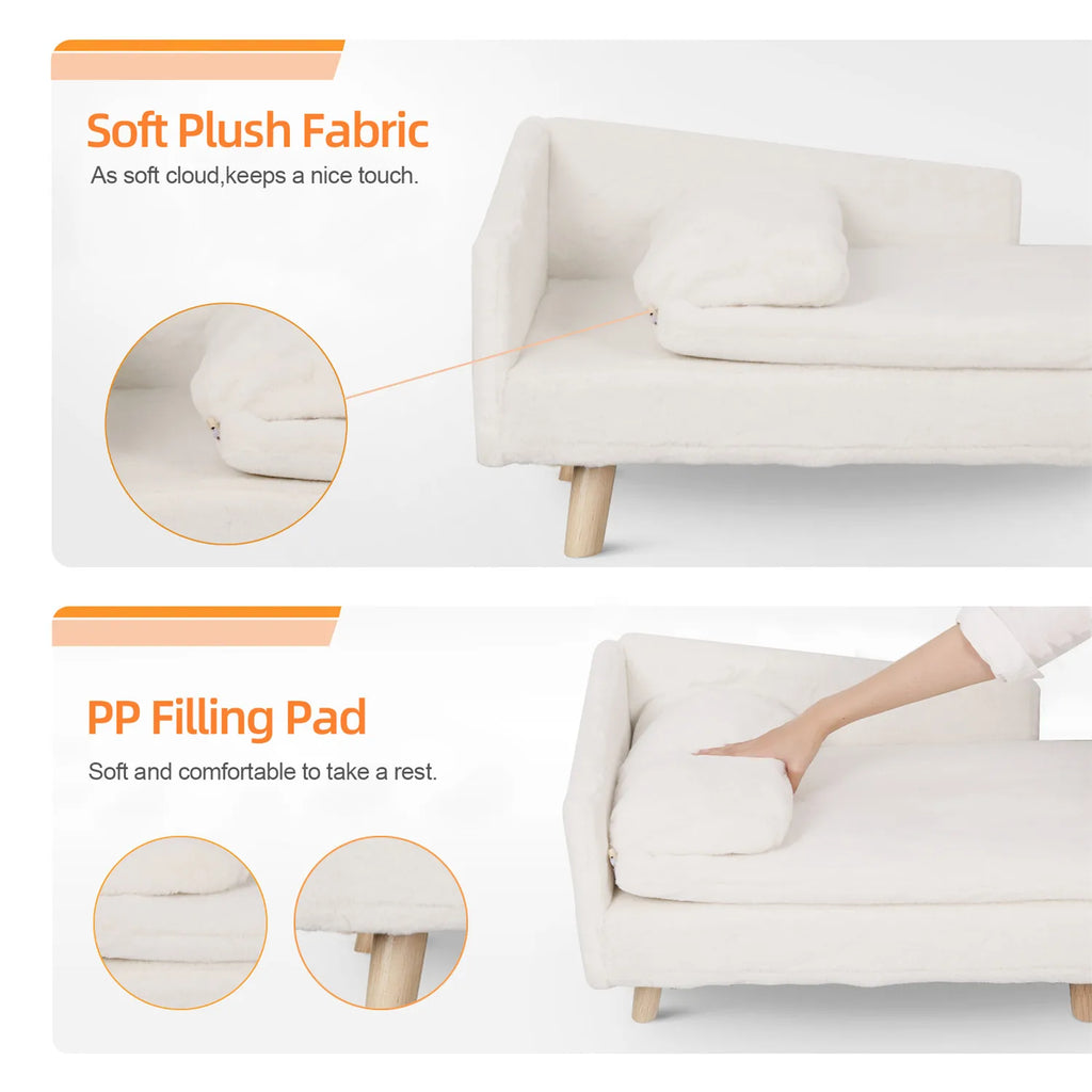 Elevated Pet Bed,Nordic Pet Stool Bed with Cozy Pad Waterproof, Pet Sofa Bed with Sturdy Wood Legs