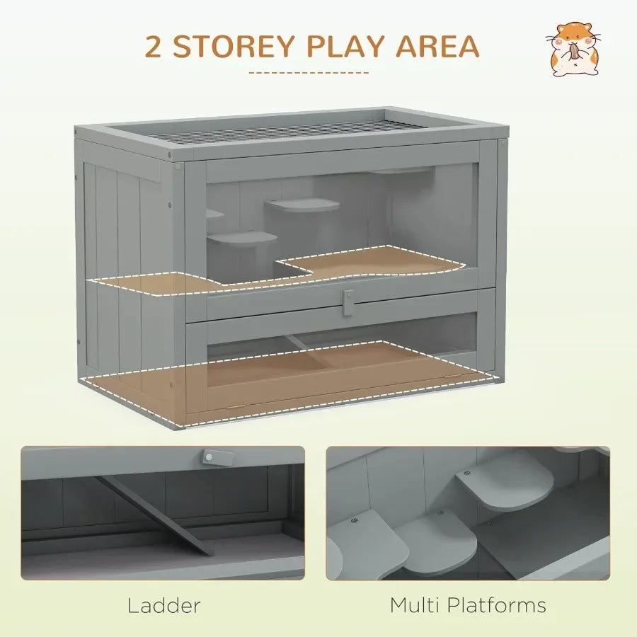 2Level Hamster Cage Small Animal Habitat for Guinea Pigs Chinchillas with Openable Top Front Door Shelf