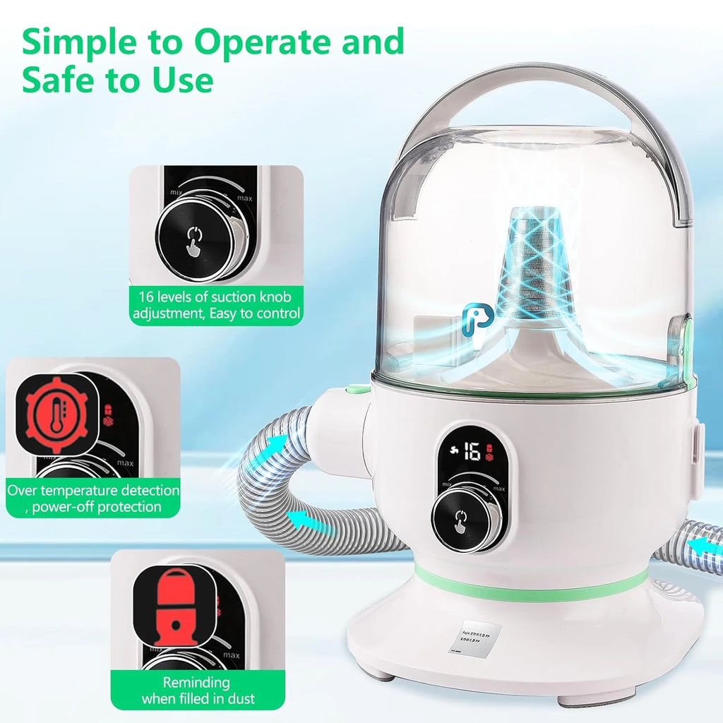 2L Vacuum Suction 99% Pet Hair, Professional Quiet Dog Grooming Vacuum Kit with 5 Grooming Tools