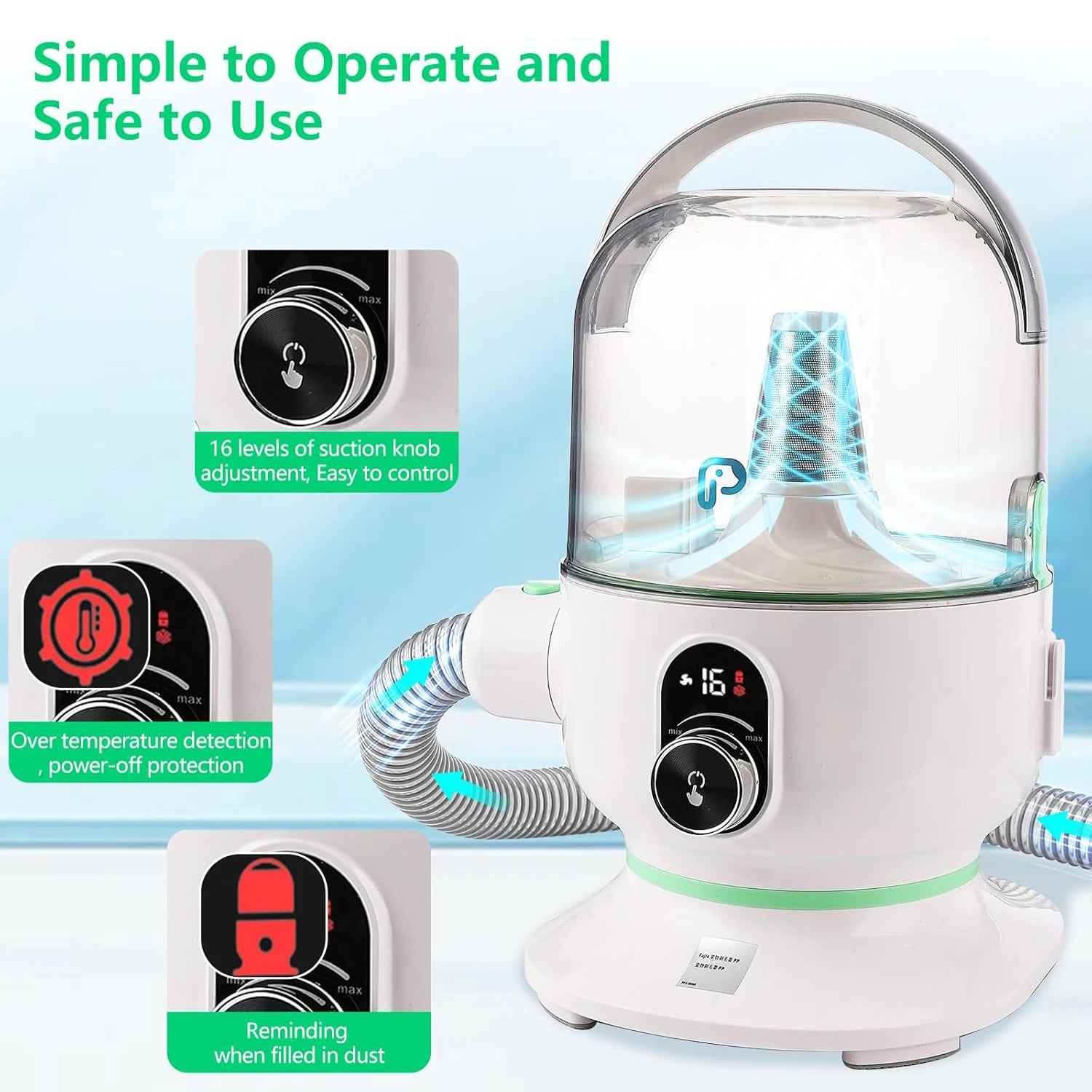 2L Vacuum Suction 99% Pet Hair, Professional Quiet Dog Grooming Vacuum Kit with 5 Grooming Tools