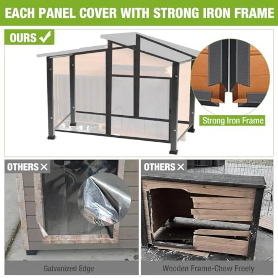 Heated Dog House with Heavy-Duty Iron Frame Insulated Liner for Winter Weatherproof