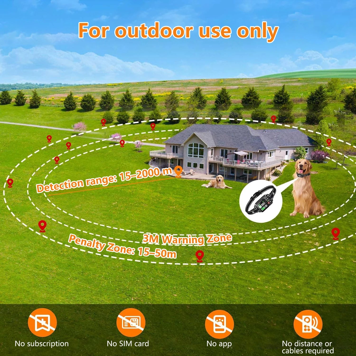 Electric dog fencing with GPS Electric Satellite Technology, Pet Fencing System Range 15 ~ 200