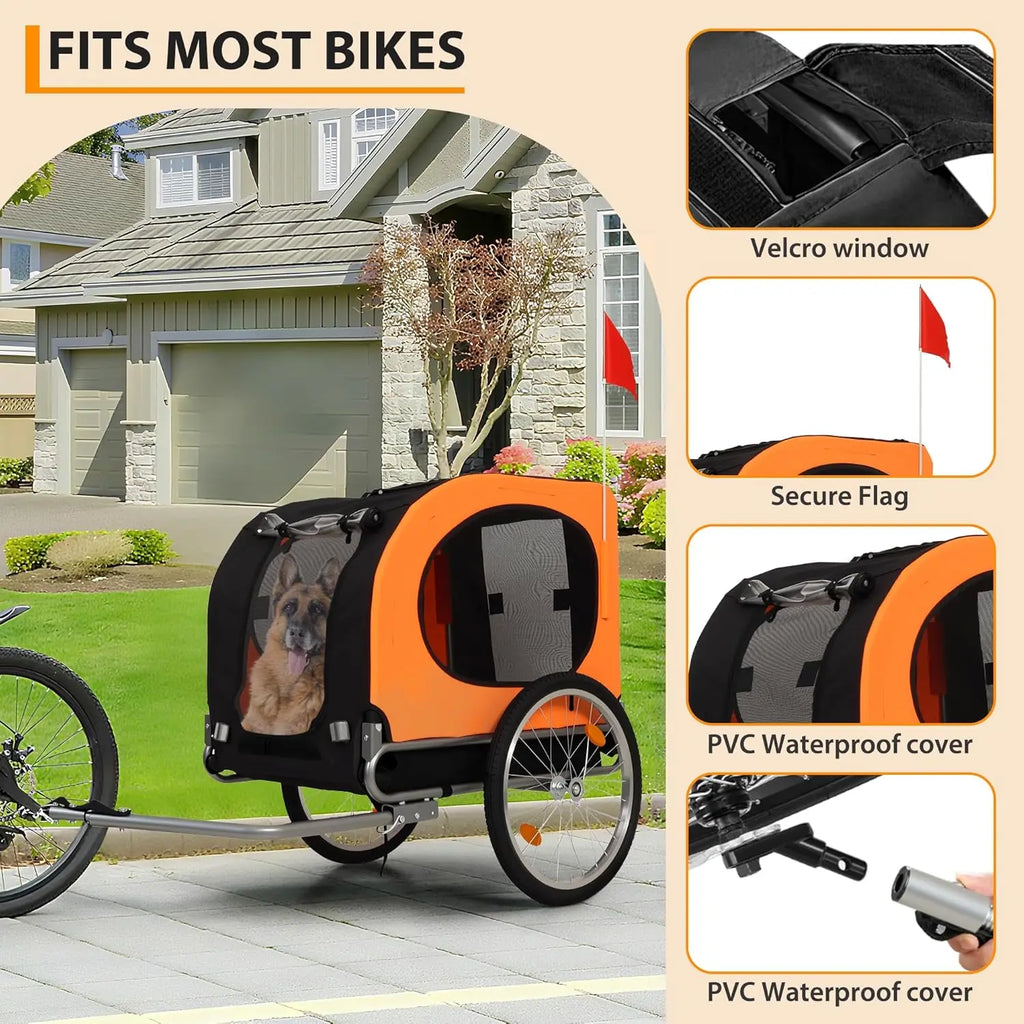 Large Dog Bike Trailer 88Lbs Capacity Pet Bicycle Carrier Foldable  Quick Release Wheels