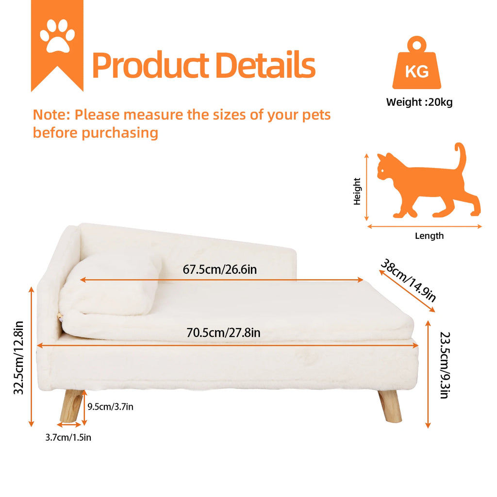 Elevated Pet Bed,Nordic Pet Stool Bed with Cozy Pad Waterproof, Pet Sofa Bed with Sturdy Wood Legs