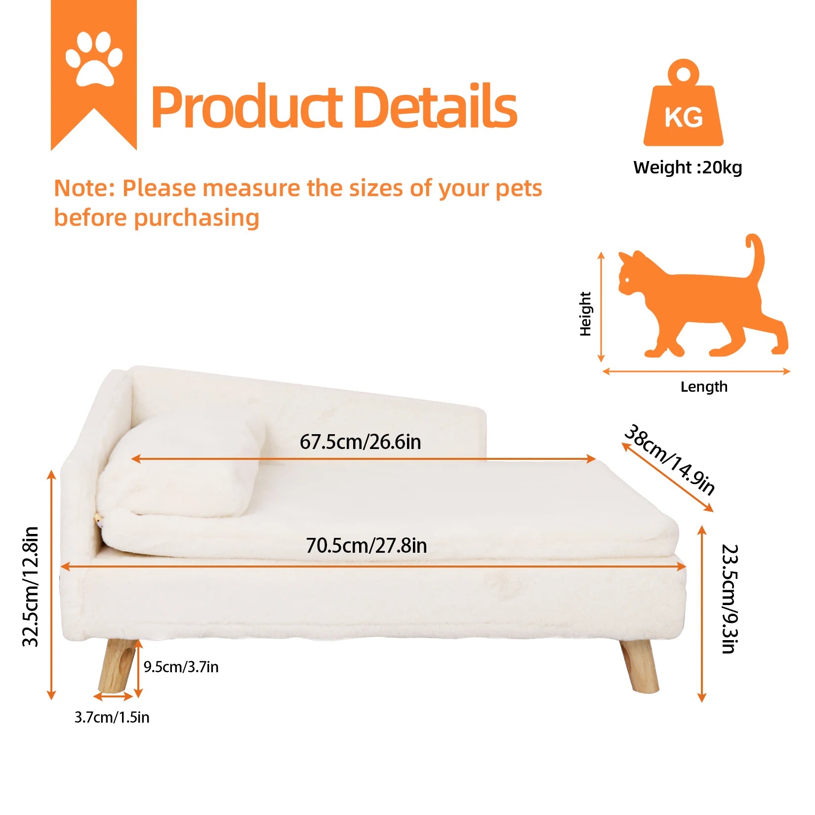 Elevated Pet Bed,Nordic Pet Stool Bed with Cozy Pad Waterproof, Pet Sofa Bed with Sturdy Wood Legs