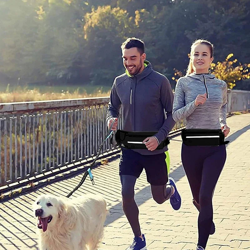 Hands Free Dog Leash for Running Walking Reflective Leash with Waist Bag Retractable Elastic Belt Dog Traction Rope