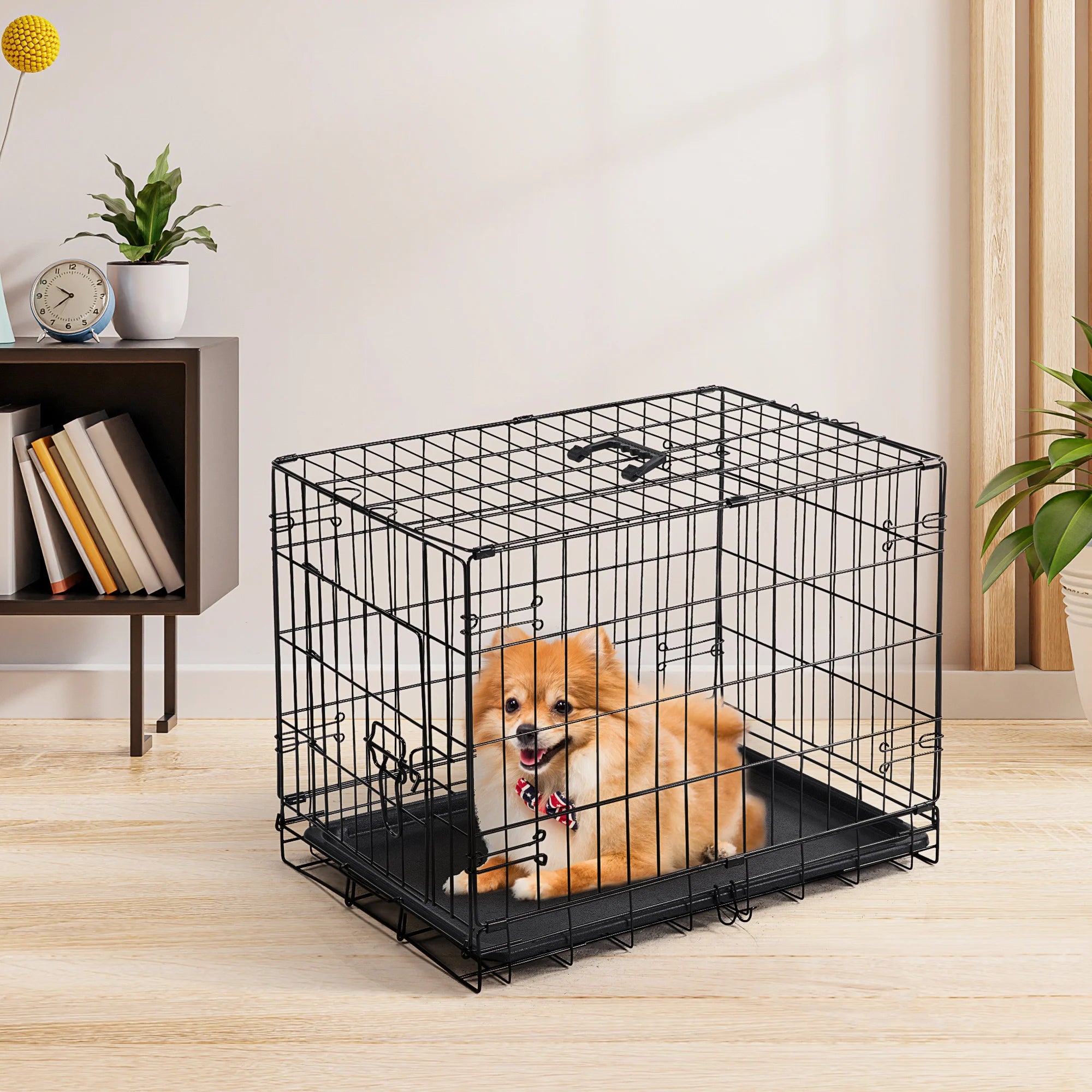 Single Door 30 Inch Folding Metal Wire with Plastic Leak-Proof Pan Tray Extra Large Pet Kennel for Indoor Outdoor