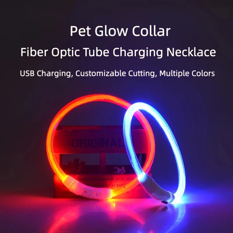 New LED Dog Collar USB Rechargeable 3 Mode Adjustable Glowing for Night Walking Pet Collar