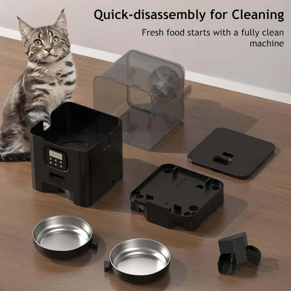 Automatic Cat Feeder for Two Cats, Double Pet Feeder with 2 Stainless Steel Bowls,6L Timed Feeders with Memory Function